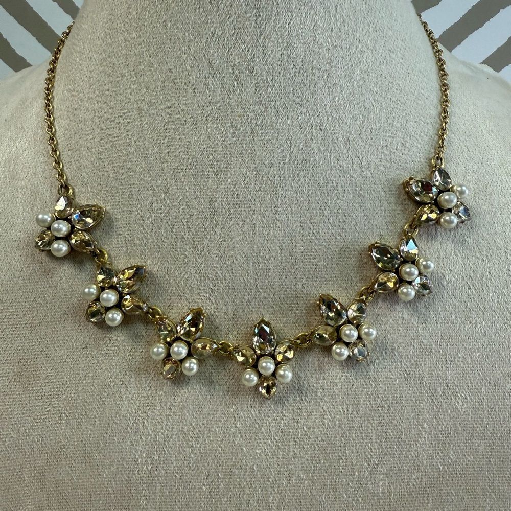 J Crew Gold Pearl Crystal Necklace